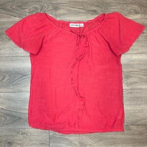 St. John's Bay Y2K Coral Blouse Sleeve Ruffle Front Tie Elastic Neck Women Large